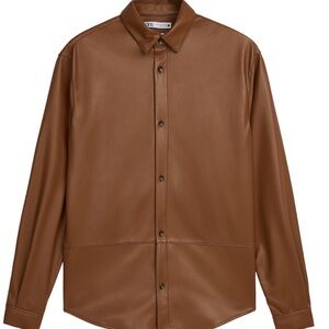 Men's Brown Pleather Shirt